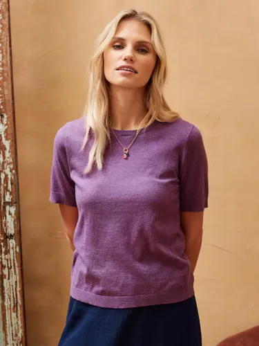 Brora Cotton Knitted Short Sleeve Top - Heather - Female