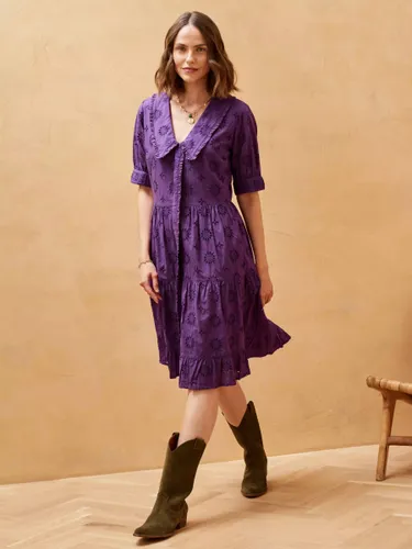 Brora Organic Cotton Broderie Anglaise Tiered Dress - Violet - Female