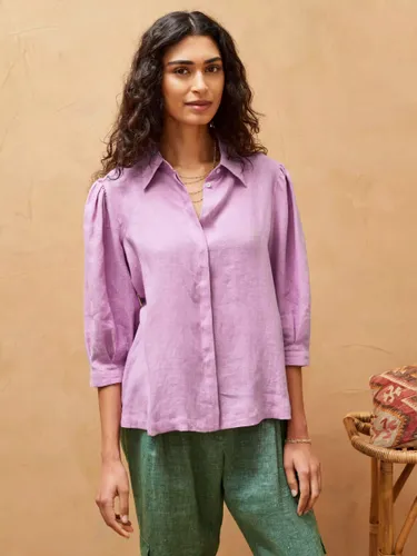 Brora Puff Sleeve Linen Blouse, Orchid - Orchid - Female