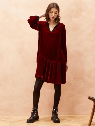 Brora Silk Blend Velvet Tiered Tunic Dress - Ruby - Female