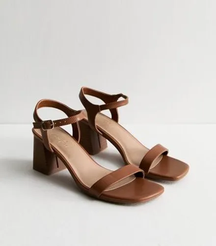 Brown Leather-Look Block Heel Sandals New Look