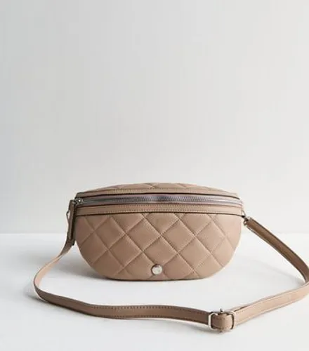 Brown Leather-Look Quilted Sling Cross Body Bag New Look