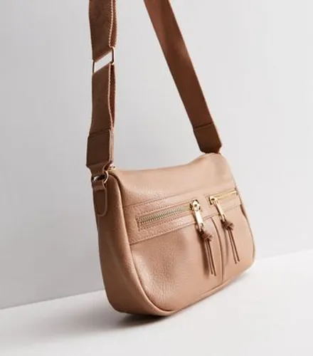 Brown Leather-Look Zip Front Cross Body Bag New Look