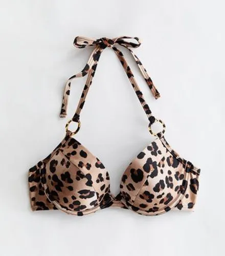 Brown Leopard Print Halter Underwired Bikini Top New Look