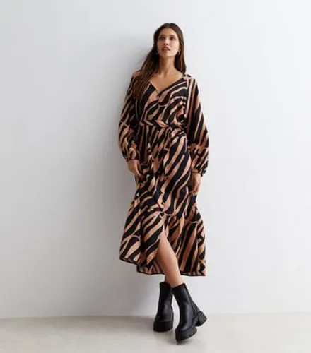 Brown Stripe Belted Maxi Dress New Look