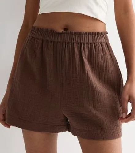 Brown Textured Cotton Shorts New Look