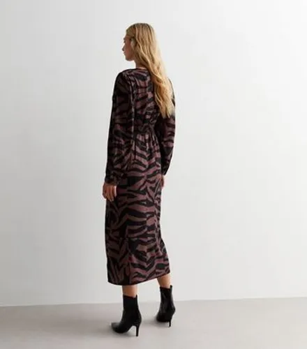 Brown Zebra Print Keyhole Midi Dress New Look