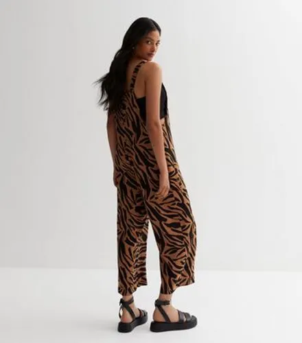 Brown Zebra Print Wide Leg Dungaree Jumpsuit New Look