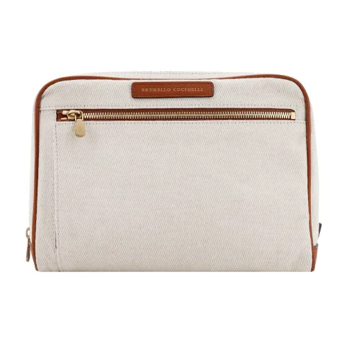 Brunello Cucinelli , Beige Beauty Case with Two Compartments ,Beige male, Sizes: ONE SIZE