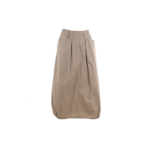 Brunello Cucinelli , Beige Gabardine Balloon Skirt with Elastic Waistband and Multiple Pockets ,Brown female, Sizes: