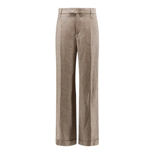 Brunello Cucinelli , Beige Linen Trousers with Flared Bottom ,Beige female, Sizes: