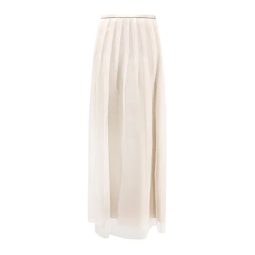 Brunello Cucinelli , Beige Silk Skirt with Monili Trim ,Beige female, Sizes: