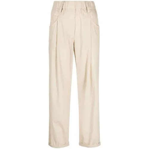 Brunello Cucinelli , Beige Wide Cropped Pleated Trousers ,Beige female, Sizes: