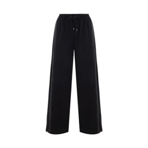 Brunello Cucinelli , Black Oversize Jogging Trousers with Contrast Stitching ,Black female, Sizes: