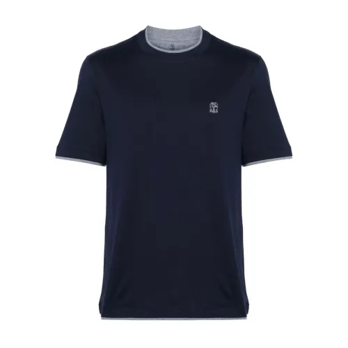 Brunello Cucinelli , Blue T-Shirts Polos for Men ,Blue male, Sizes: