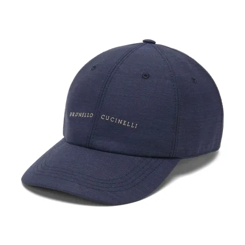 Brunello Cucinelli , Blue Wool Baseball Cap with Logo Embroidery ,Blue male, Sizes: