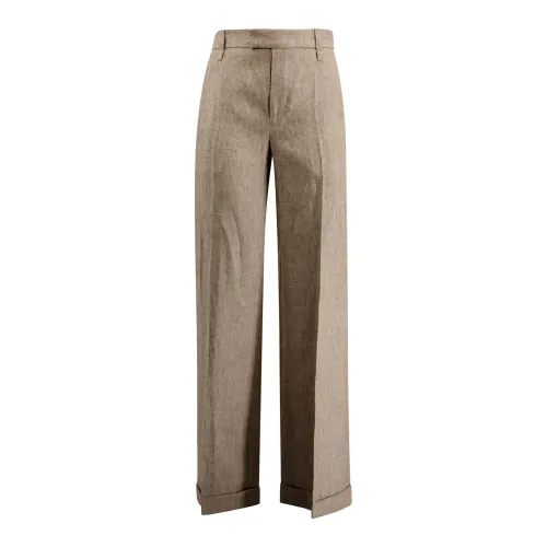Brunello Cucinelli , Brown Linen Trousers with High Waist ,Brown female, Sizes: