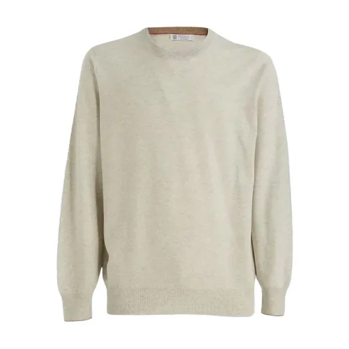 Brunello Cucinelli , Cashmere Pullover with Contrast Details ,Gray male, Sizes: