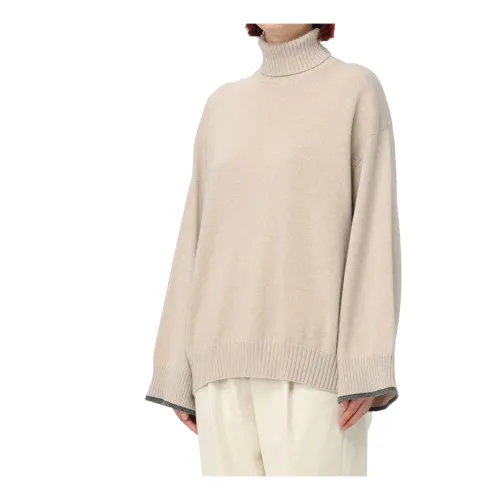 Brunello Cucinelli , Cashmere Sweater with High Neck ,Beige female, Sizes:
