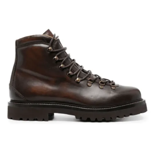 Brunello Cucinelli , Chestnut Leather Lace-up Boots ,Brown male, Sizes: