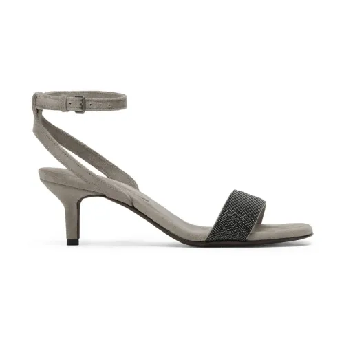 Brunello Cucinelli , Chic Leather Sandals ,Gray female, Sizes:
