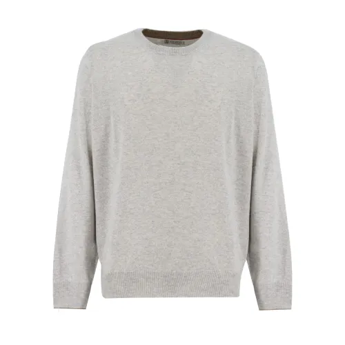 Brunello Cucinelli , Classic Cashmere Sweatshirt with Refined Details ,Gray male, Sizes: