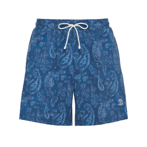Brunello Cucinelli , Cobalt Blue Paisley Swim Shorts ,Blue male, Sizes: