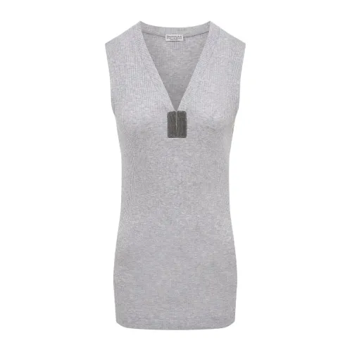 Brunello Cucinelli , Cotton T-Shirt - Regular Fit - Grey ,Gray female, Sizes: