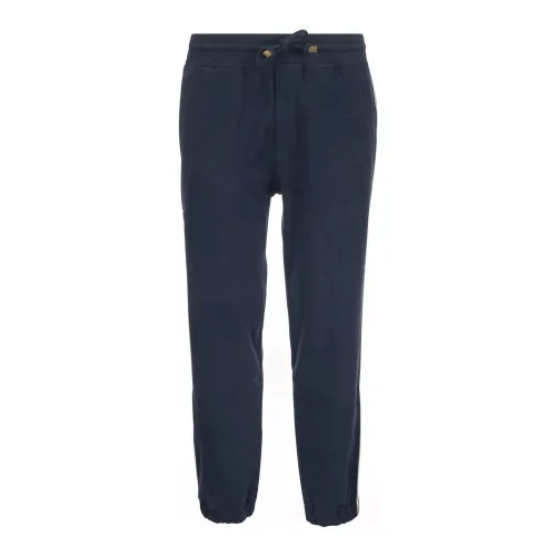 Brunello Cucinelli , Dark Blue Cotton Sporty Trousers ,Blue male, Sizes: