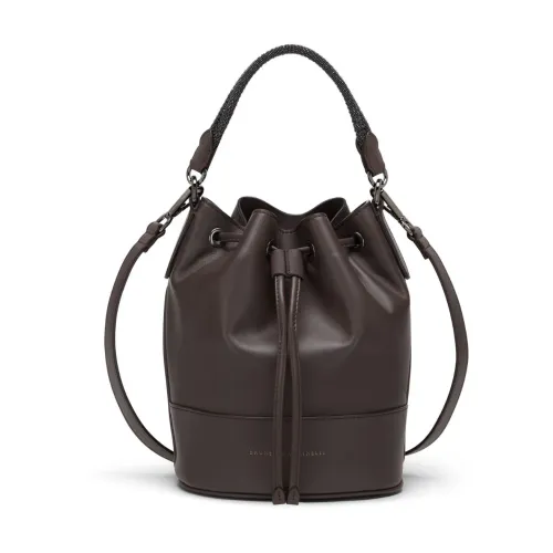 Brunello Cucinelli , Dark Brown Leather Tote Bag ,Brown female, Sizes: ONE SIZE