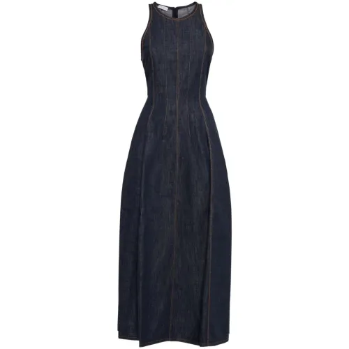 Brunello Cucinelli , Denim Maxi Dress ,Blue female, Sizes: