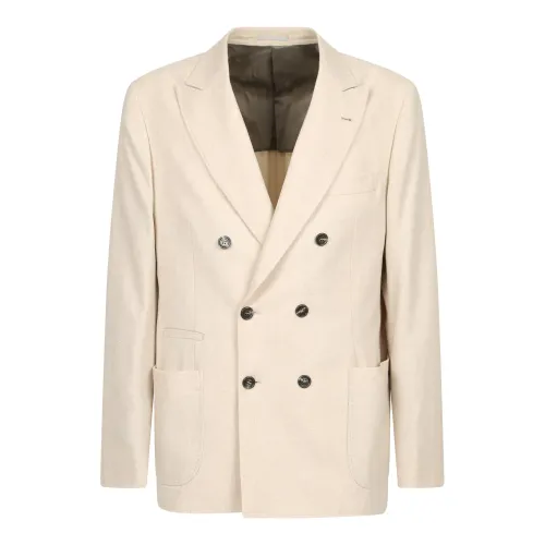Brunello Cucinelli , Double-Breasted Jacket, Beige, Made in Italy ,Beige male, Sizes:
