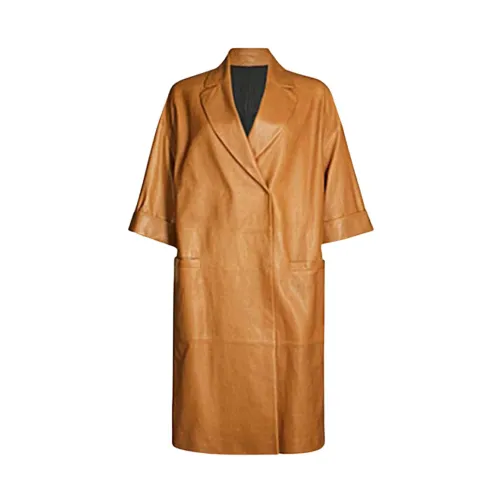Brunello Cucinelli , Elegant Leather Trench Coat ,Brown female, Sizes: