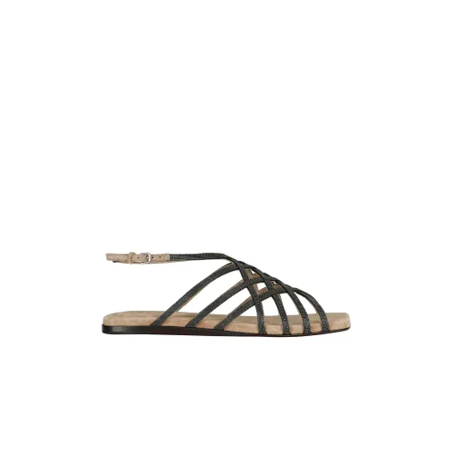 Brunello Cucinelli , Elegant Netted Flat Sandals ,Black female, Sizes: