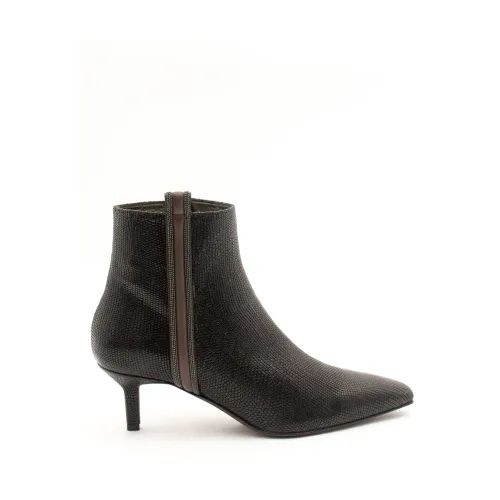 Brunello Cucinelli , Elevate Your Style with Leather Heeled Booties ,Brown female, Sizes: