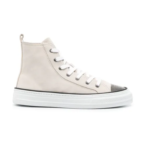 Brunello Cucinelli , Embellished High-Top Sneakers ,Beige female, Sizes: