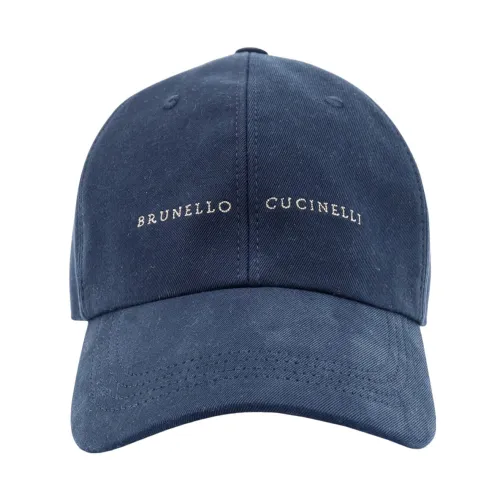 Brunello Cucinelli , Embroidered Cotton Hat ,Blue male, Sizes: