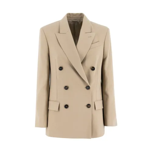 Brunello Cucinelli , Feminine Double Breasted Crepe Cotton Jacket ,Beige female, Sizes:
