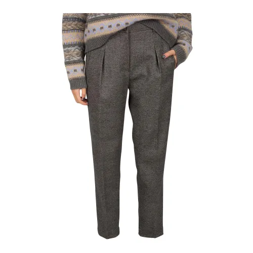 Brunello Cucinelli , Flannel High-Waisted Sporty Pants ,Gray female, Sizes: