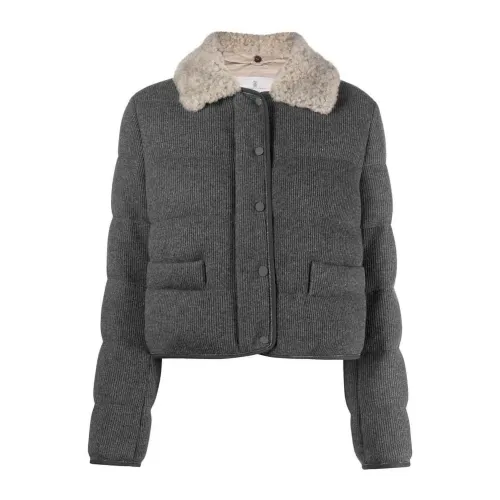 Brunello Cucinelli , Gray Cashmere Padded Jacket ,Gray female, Sizes: