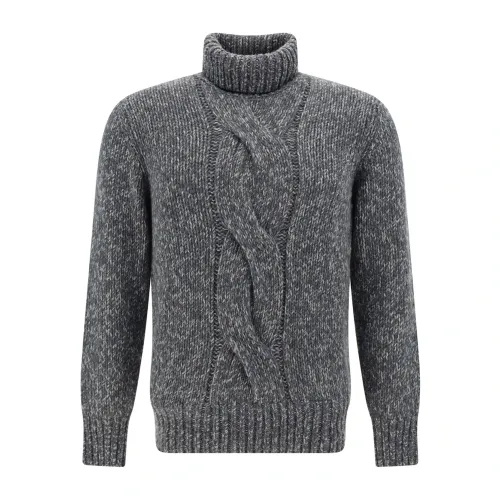 Brunello Cucinelli , Gray Cashmere Sweater with High Neck ,Gray male, Sizes: