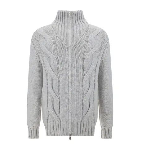 Brunello Cucinelli , Gray Cashmere Sweater with Zipper ,Gray male, Sizes: