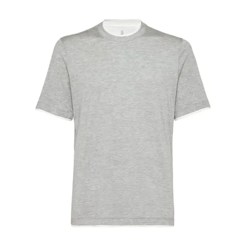 Brunello Cucinelli , Gray Cotton Crew Neck T-shirt ,Gray male, Sizes: