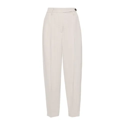 Brunello Cucinelli , Gray Quartz Linen Cropped Trousers ,Gray female, Sizes: