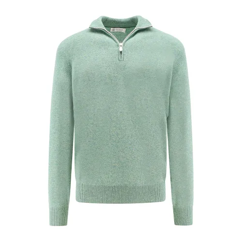Brunello Cucinelli , Green Knitwear Zip Closure Long Sleeves ,Green male, Sizes: