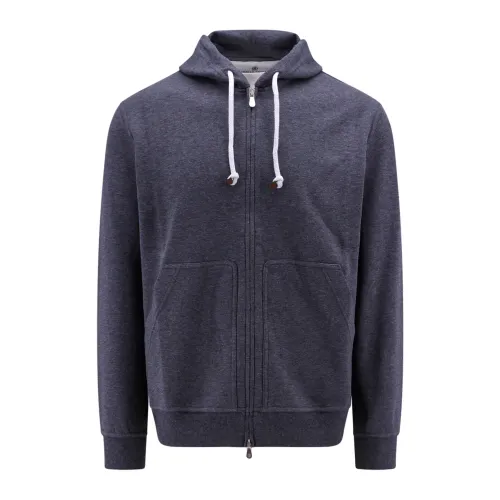 Brunello Cucinelli , Grey Hooded Sweatshirt with Zipper ,Gray male, Sizes: