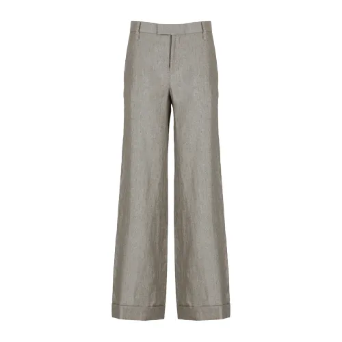 Brunello Cucinelli , Grey Linen Pants with Belt Loops ,Gray female, Sizes: