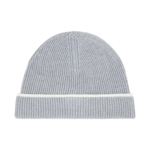 Brunello Cucinelli , Grey Ribbed Beanie Hat ,Gray male, Sizes:
