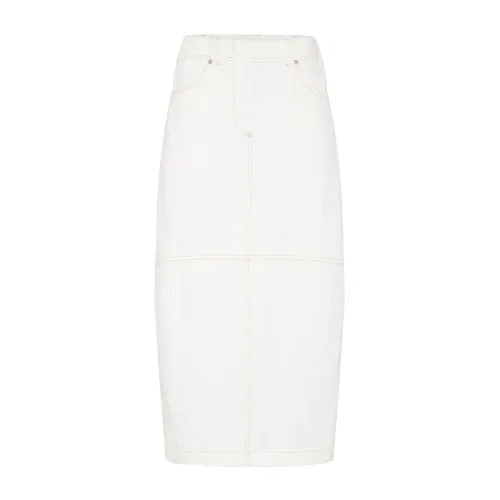 Brunello Cucinelli , High Waist Denim Midi Skirt ,White female, Sizes: