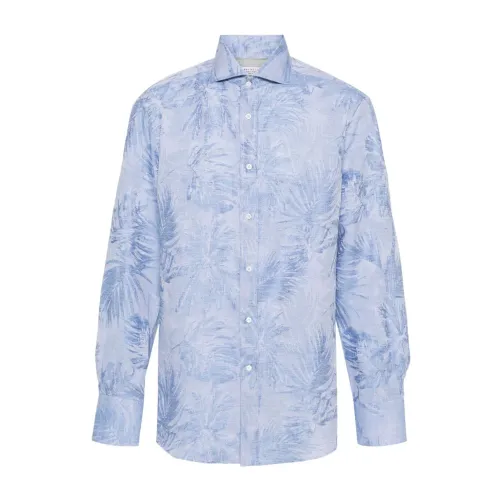 Brunello Cucinelli , Italian Cotton/Linen Shirt ,Blue male, Sizes: